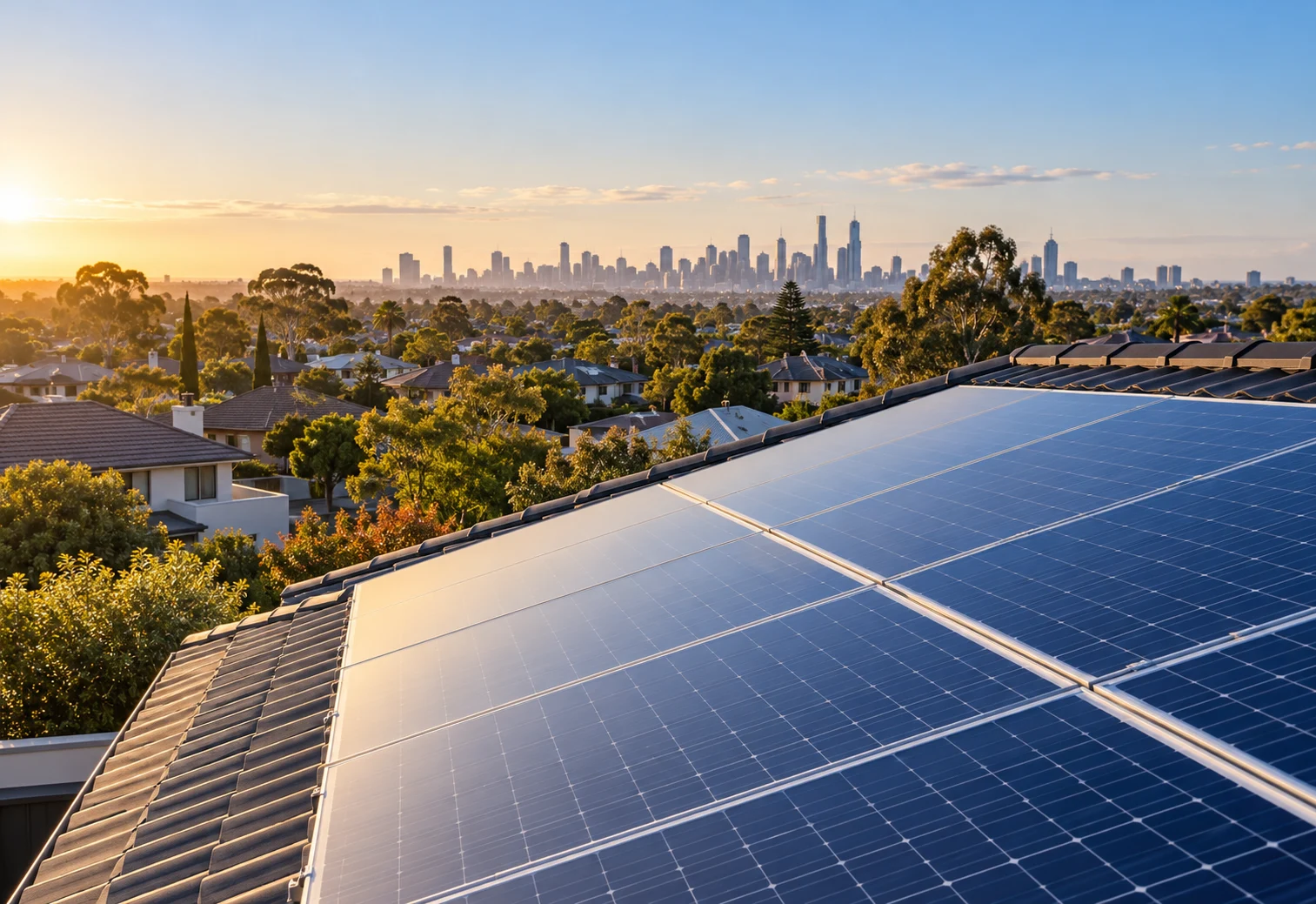 Illustrative solar panels on a residential rooftop